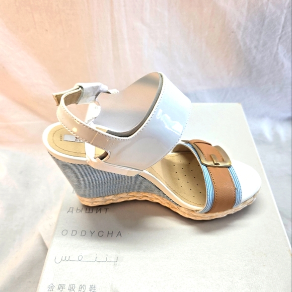 GEOX RESPIRA Donna Janira Women's 6 Patent Breaded Wedge Sandals New - Picture 3 of 6